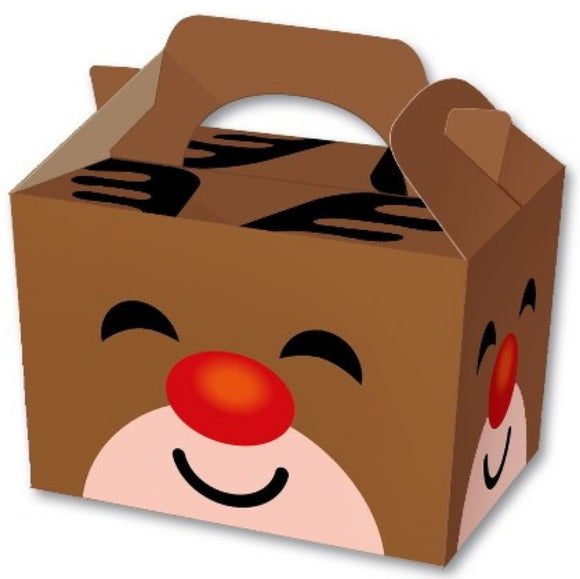 Cardboard box with a cartoon face design on a white background