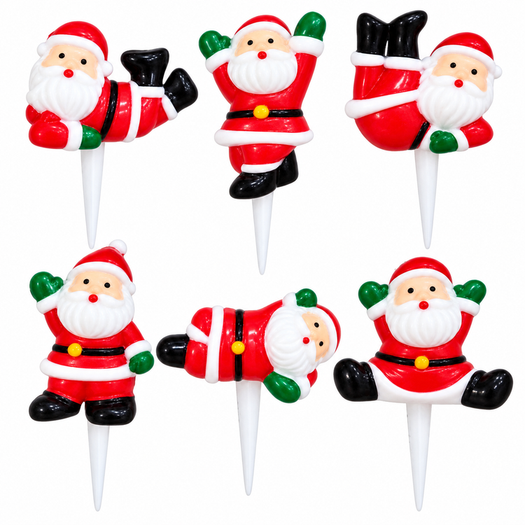 5pc Christmas Cake Decoration Topper Set Holly Tree Robin Santa Yule Log Cupcake
