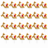 Santa Sleigh Christmas Cake Topper Yule Log Cupcake Festive Decoration 1-24pc