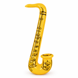 Yellow inflatable saxophone on a white background