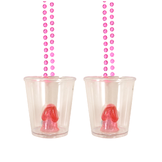 2 willy shot glasses in pink with necklace