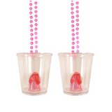 2 willy shot glasses in pink with necklace