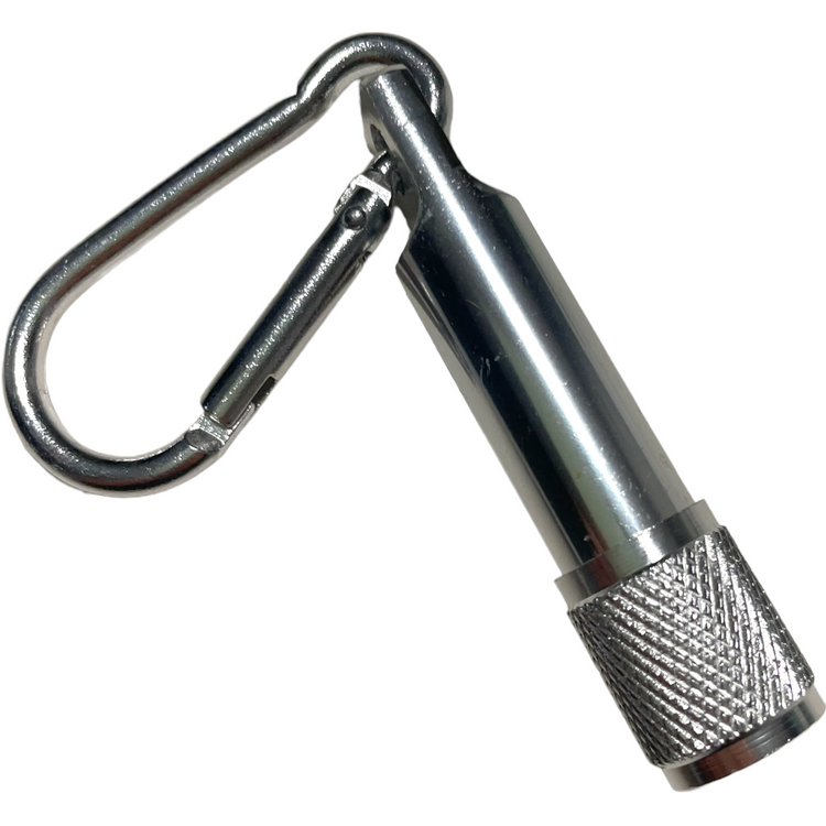Silver LED Torch with carabiner clip