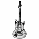 Inflatable guitar with 'Rock and Roll' text on a white background
