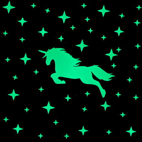 unicorn and stars glow int he dark wall stickers