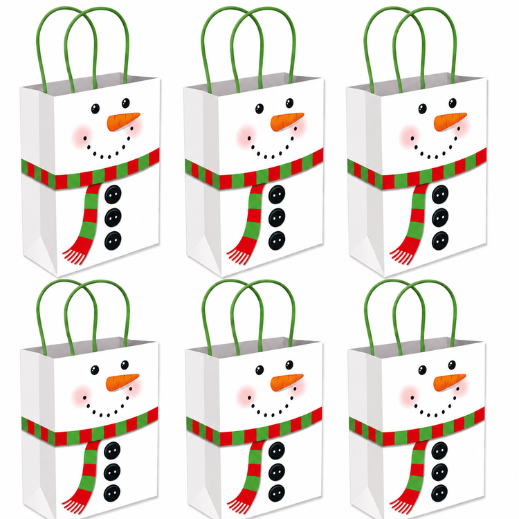 Christmas Gift Bags x6 Snowman Paper Party Loot Bag With Handles Recyclable