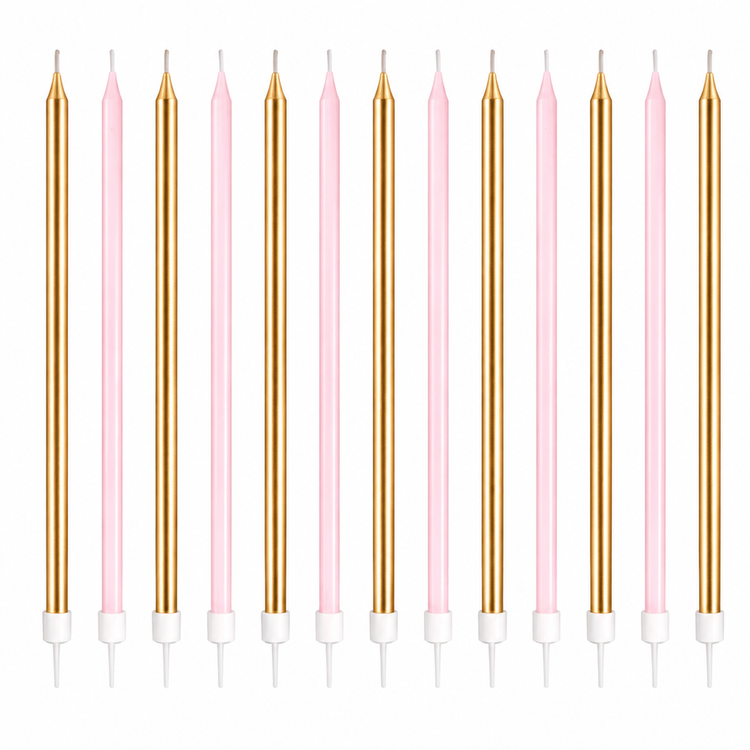 Tall Cake Candle Toppers Gold and Pink Extra Long 18cm Birthday Cake Decoration