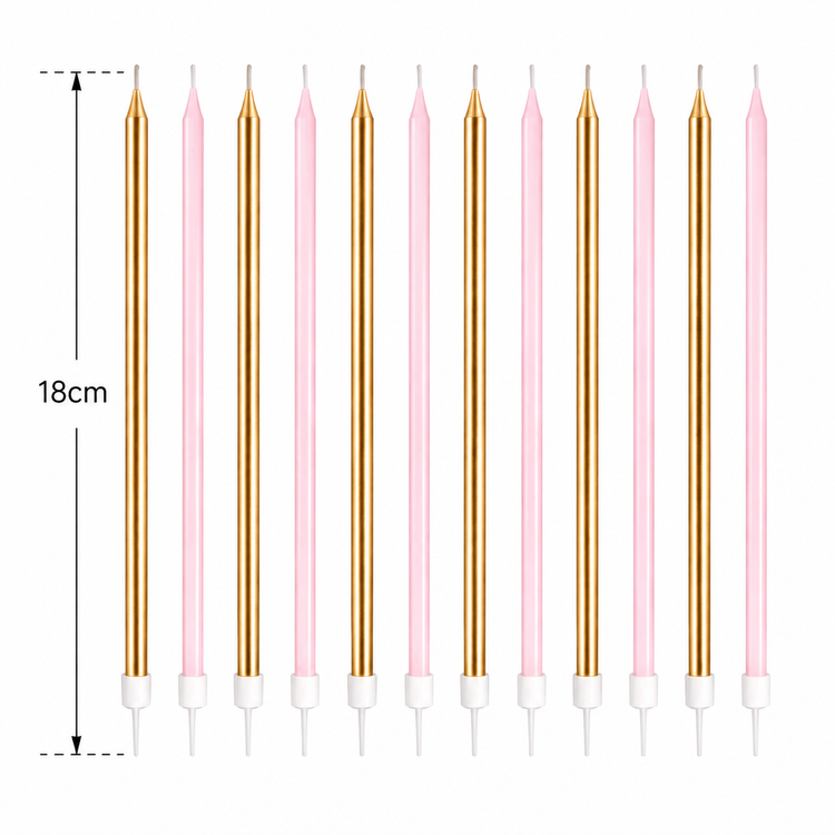 Tall Cake Candle Toppers Gold and Pink Extra Long 18cm Birthday Cake Decoration