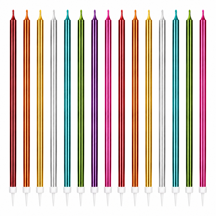 Tall Cake Candles 18cm Metallic Rainbow Multi Coloured Extra Long Candle Topper