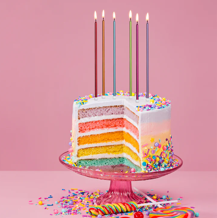 Tall Cake Candles 18cm Metallic Rainbow Multi Coloured Extra Long Candle Topper