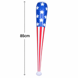 Baseball bat with American flag design and measurement label on a white background