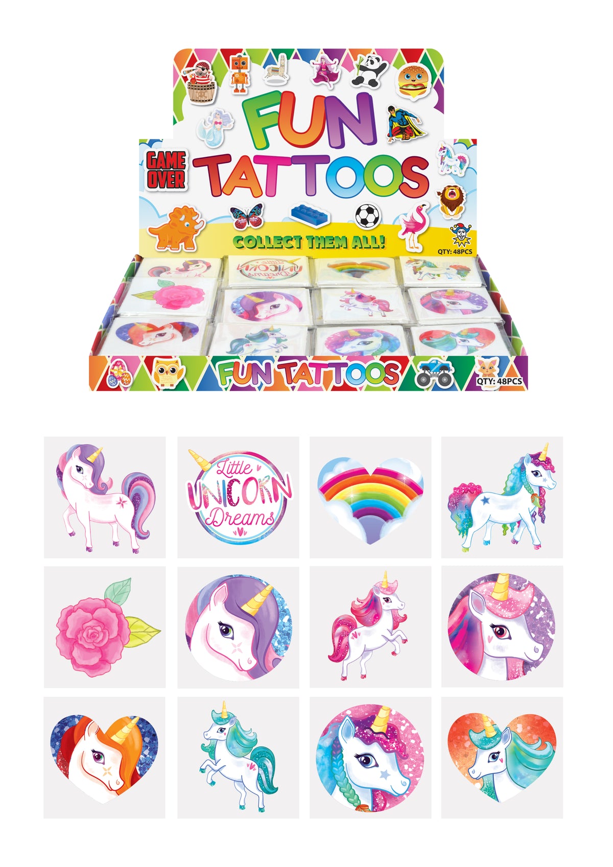 Kids unicorn temporary tattoos