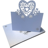 white heart place cards for weddings
