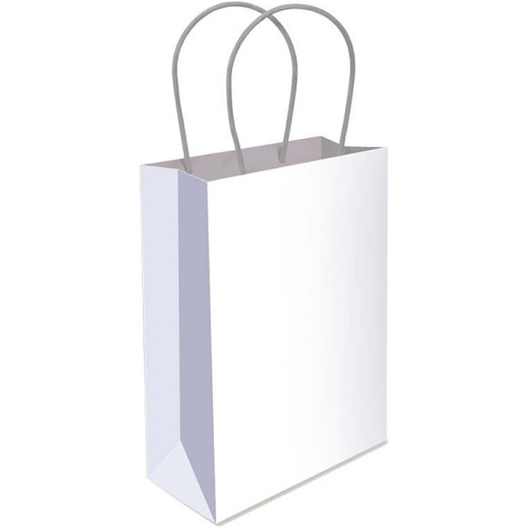 White paper gift bag with handles on a white background