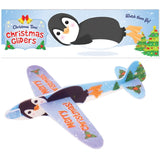 Christmas-themed glider with penguin design on a blue background
