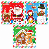 Three Christmas-themed jigsaw puzzle books arranged on a white background. The top-left puzzle shows Santa Claus and a reindeer on a red holiday background.