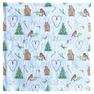 Christmas Napkins Mini Trees Candy Robins Serviette