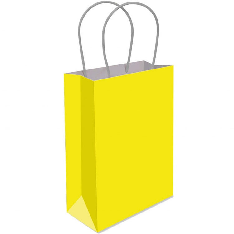 Yellow paper bag with handles on a white background