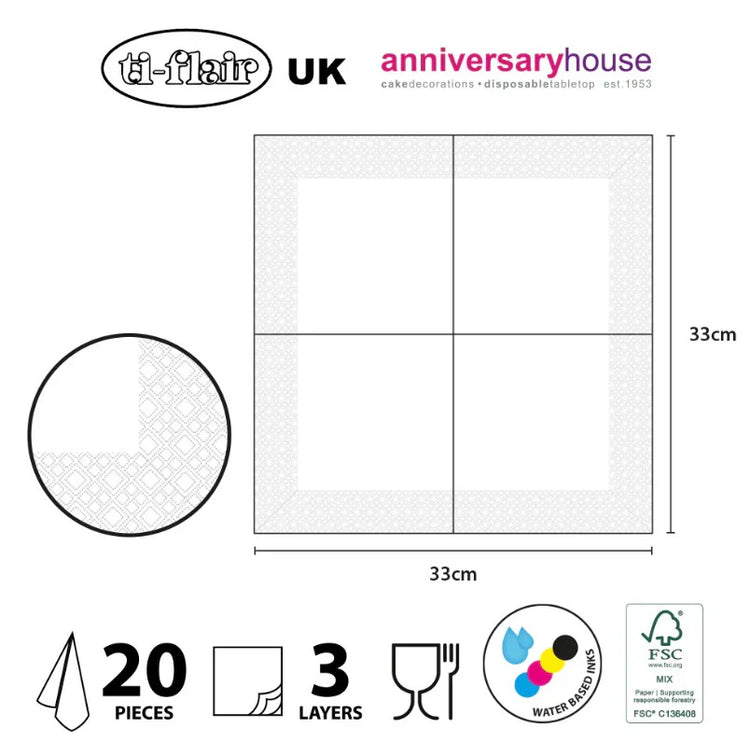 Product packaging for ti-flair UK disposable tablecloths with dimensions and features.