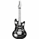 Black inflatable guitar with 'Rock & Roll' text on a white background
