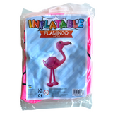 Inflatable flamingo toy packaging with a pink flamingo illustration on a white background
