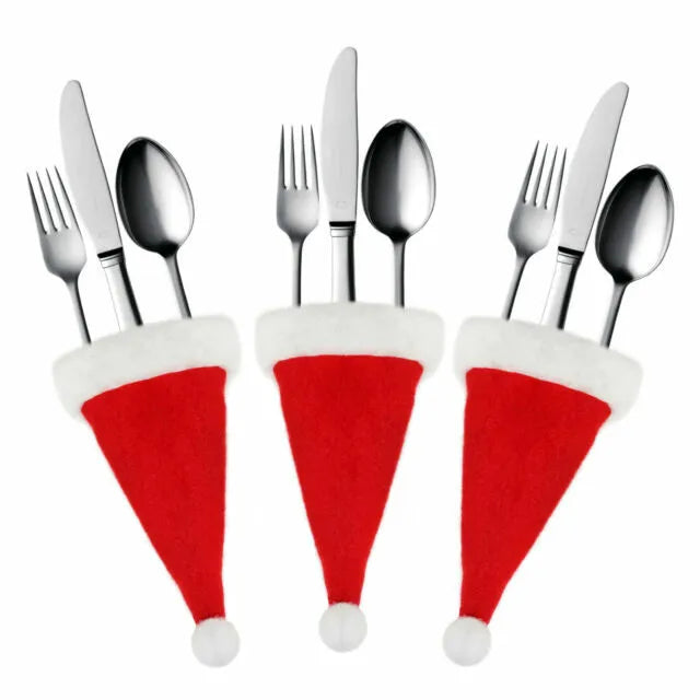 Christmas Cutlery Holder Mini Santa Hat Xmas Table Decoration Idea