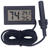 black temperature and humidity meter with wire sensor probe
