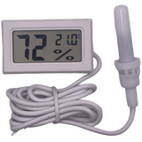 white temperature and humidity meter with wire sensor probe