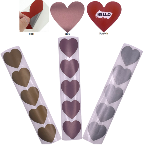 Scratch off heart stickers in gold, silver and rose gold