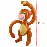 Inflatable monkey toy with measurement label on a white background