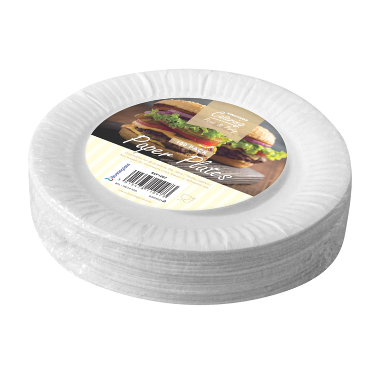 White Paper Plates 100 Disposable 7" Dinner Party Plate