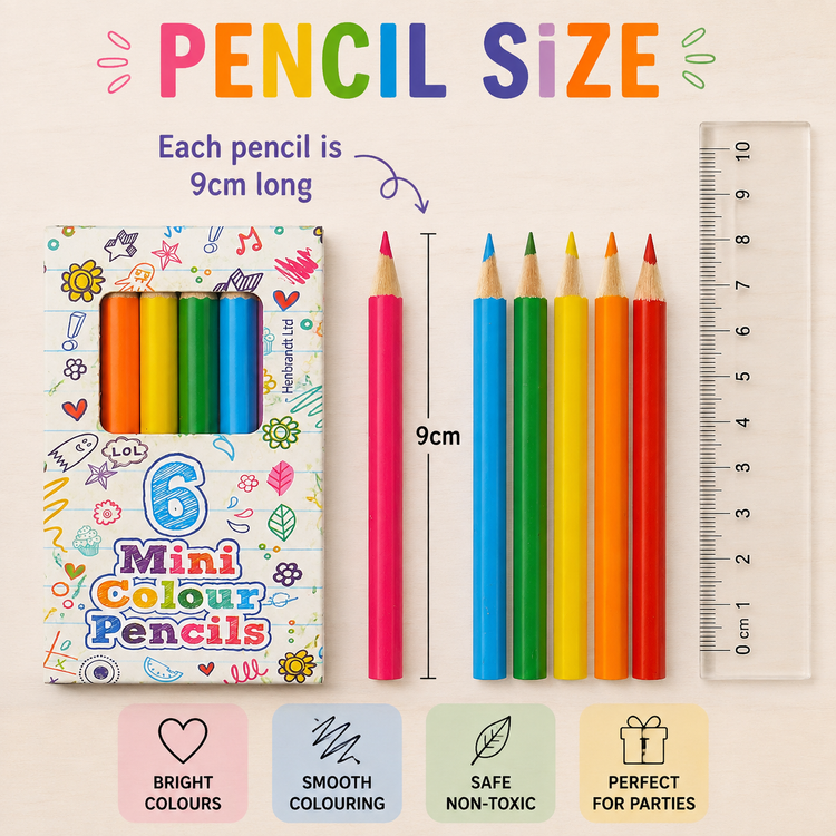 Mini Colouring Pencils 12 Packs of 6 Boys Girls Party Bag Fillers Lucky Dip Toys