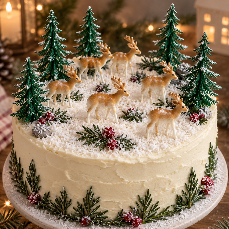 12pc Reindeer Cake Topper Set Christmas Yule Log Cupcake Plastic Snow Decoration