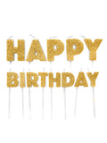 gold happy birthday word candles