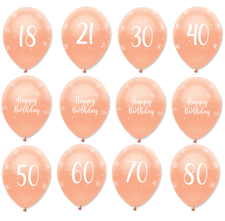 age number Rose gold happy birthday printed balloons