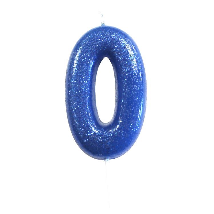 Blue Number 0 cake topper candle