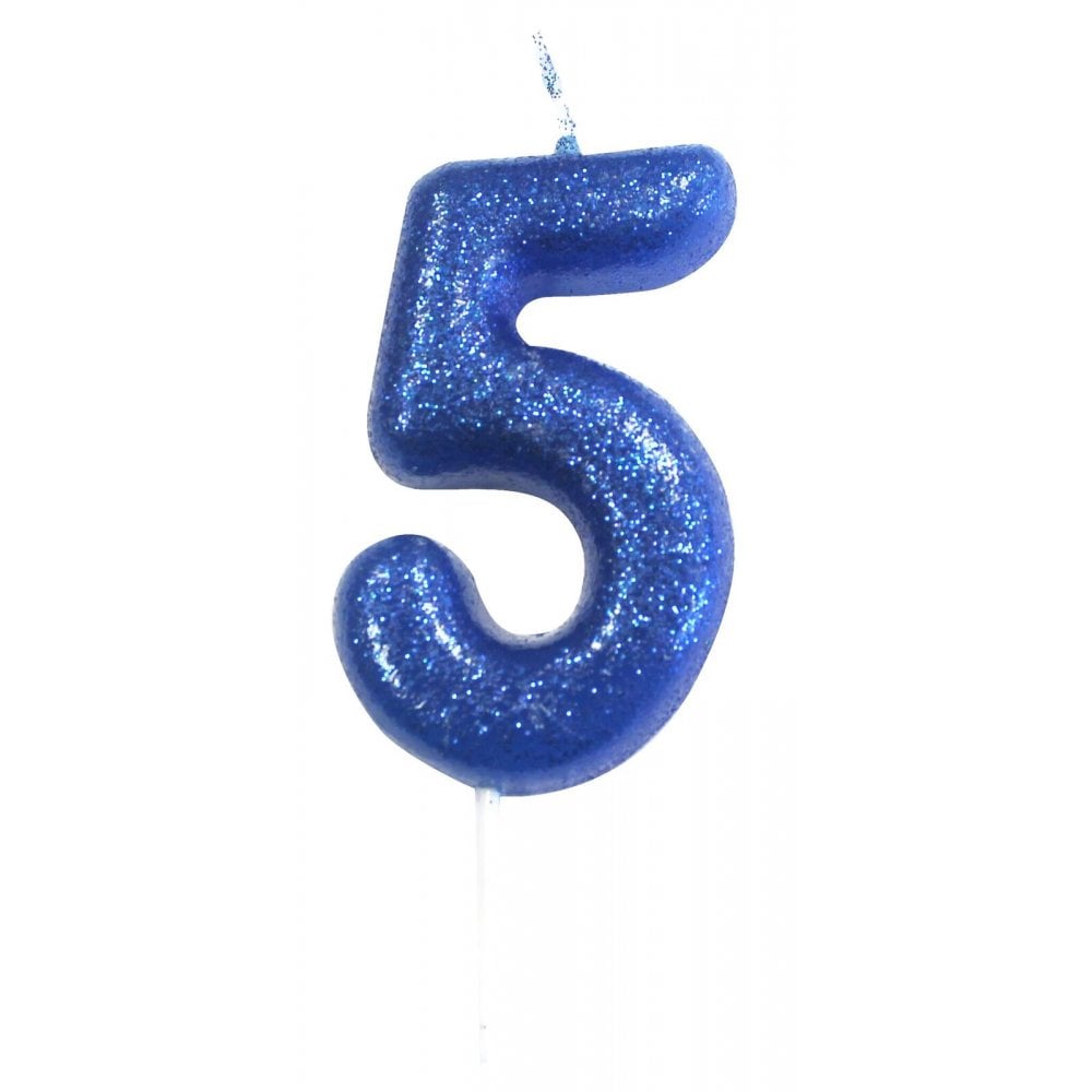 Blue Number 5 cake topper candle