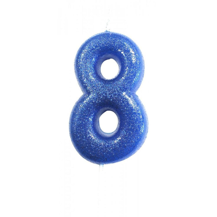 Blue Number 8 cake topper candle