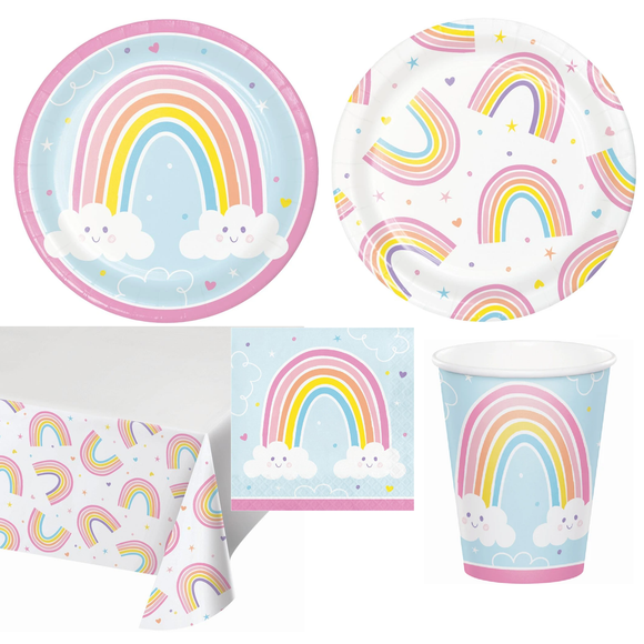 Happy rainbow birthday party tableware sets