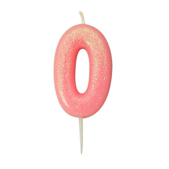 number 0 pink cake candle