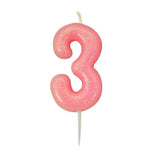 number 3 pink cake candle