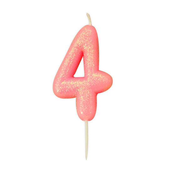 number 4 pink cake candle