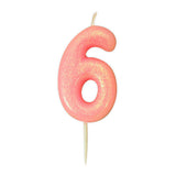 number 6 pink cake candle