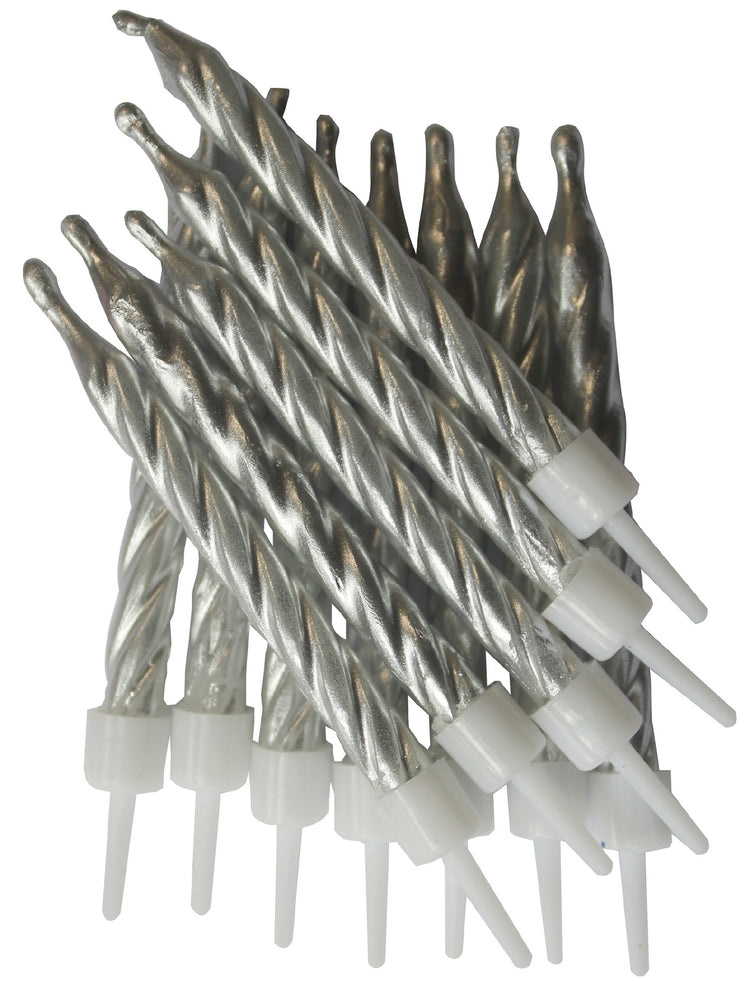 silver cake candles