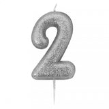 Silver number 2 age cake candle toppers