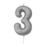 Silver number 3 age cake candle toppers