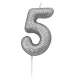 Silver number 5 age cake candle toppers