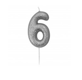 Silver number 6 age cake candle toppers