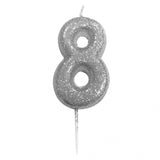 Silver number 8 age cake candle toppers