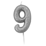 Silver number 9 age cake candle toppers